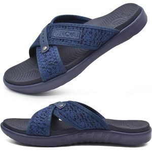ONCAI Mens Criss Cross Sandals,Arch Support Recovery Sport Slippers Slides